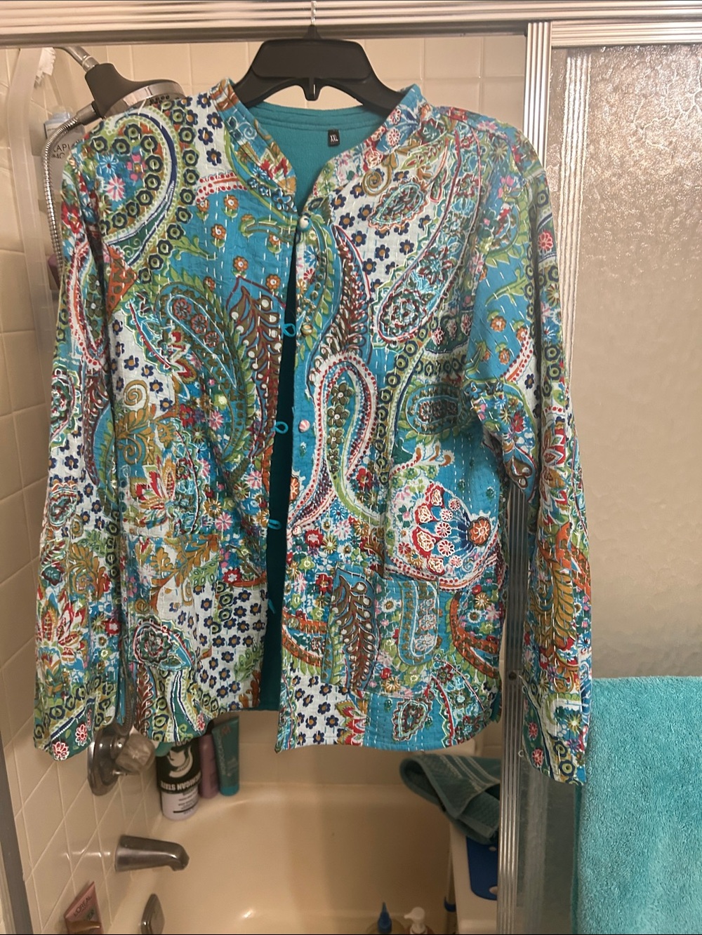 Womens Turquoise Paisley Quilted Jacket